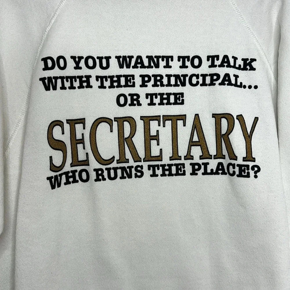 Vintage Back To School Spell Out Secretary Novelty Joke Graphic Sweatshirt - Picture 4 of 10